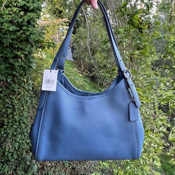 COACH Lori Shoulder Bag Pebbled Leather C4824 Gunmetal/Washed Chambray Blue NWT